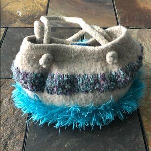 Handmade Vintage Felted wool purse, multi color